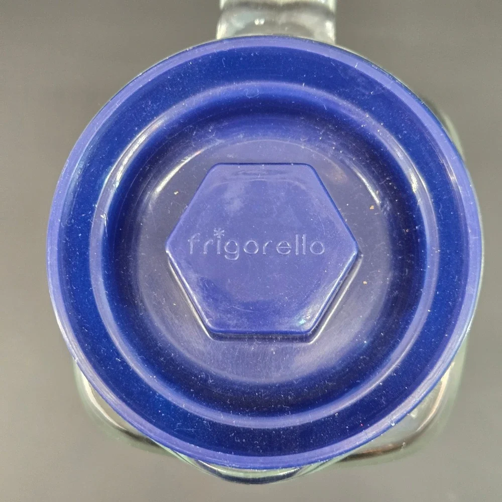 Frigorello Glass Pitcher Carafe with Blue Lid 1 Liter Made in Italy Clear Square
